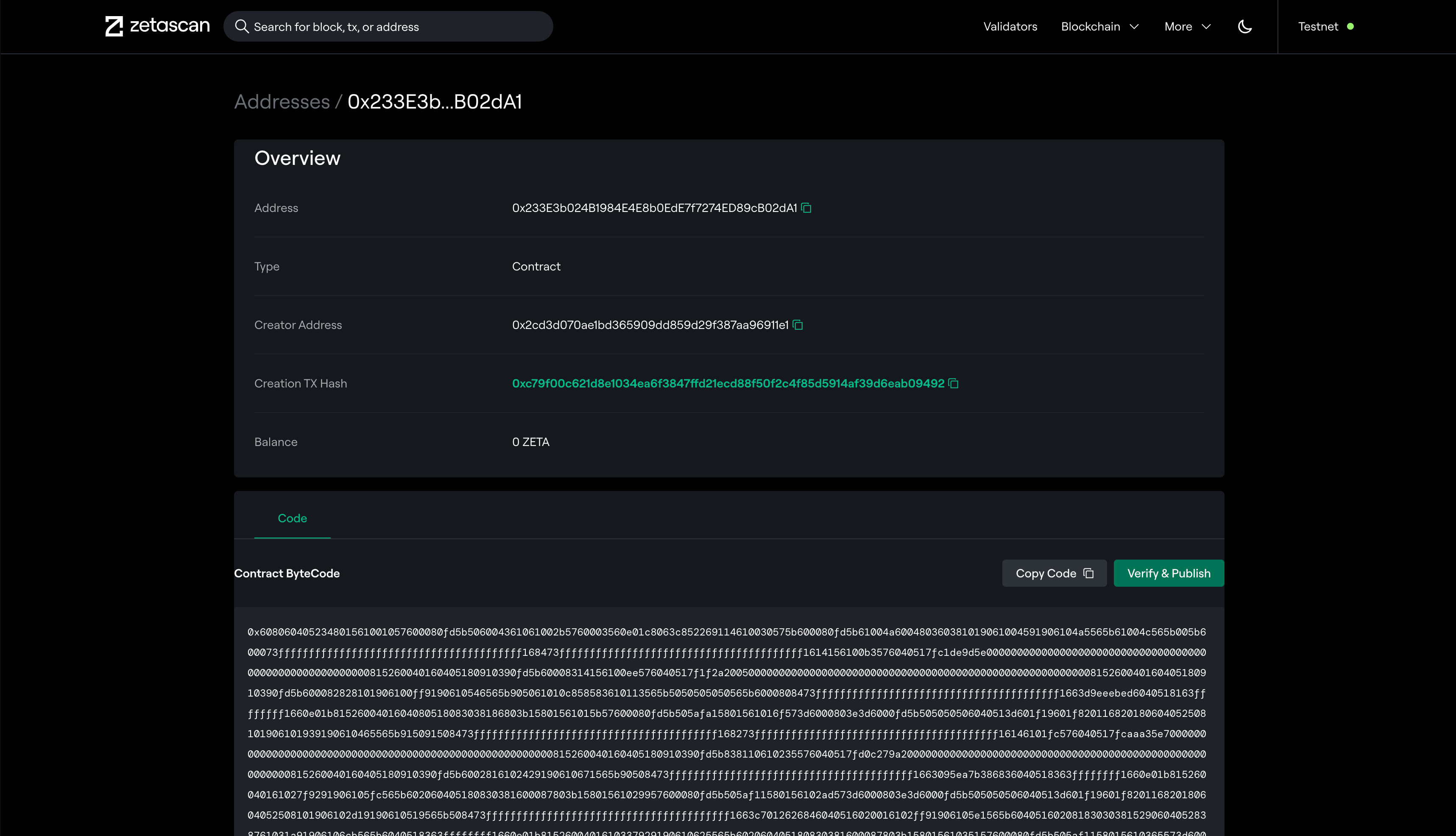 Contract on ZetaScan